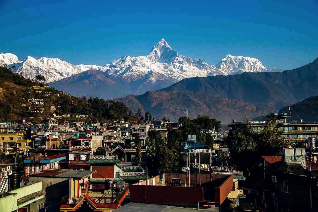 Pokhara city landscape with Fishtail mountain