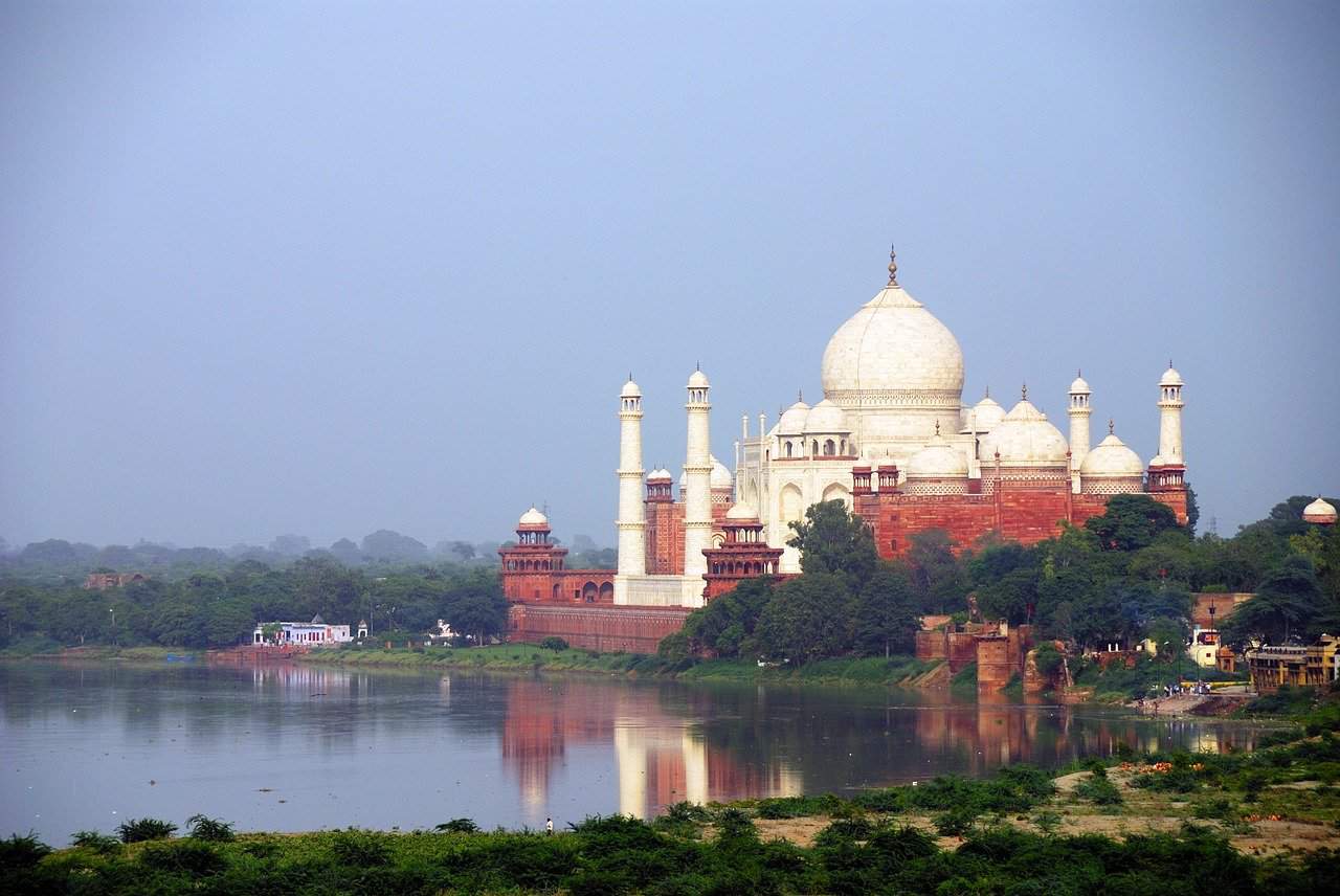 Taj Mahal in Agra at the Yamuna river