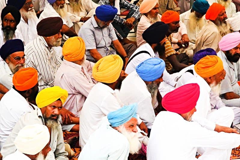 Sikh men in colorful turbans