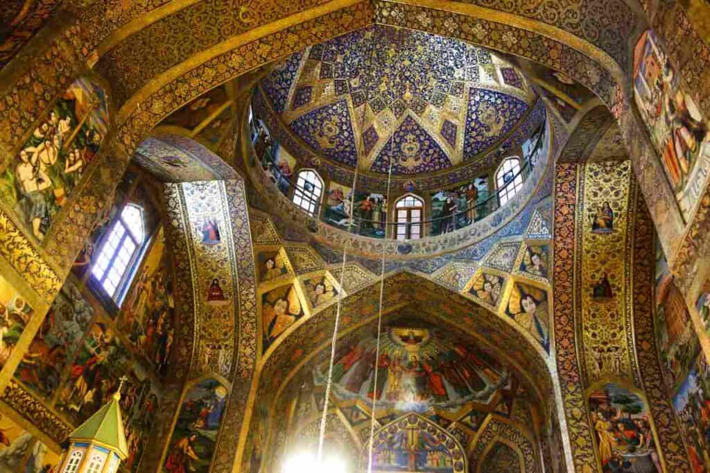 the interior colorful paintings of the Vank cathedral in Isfahal