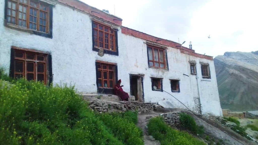 Rangdum monastery with a monk