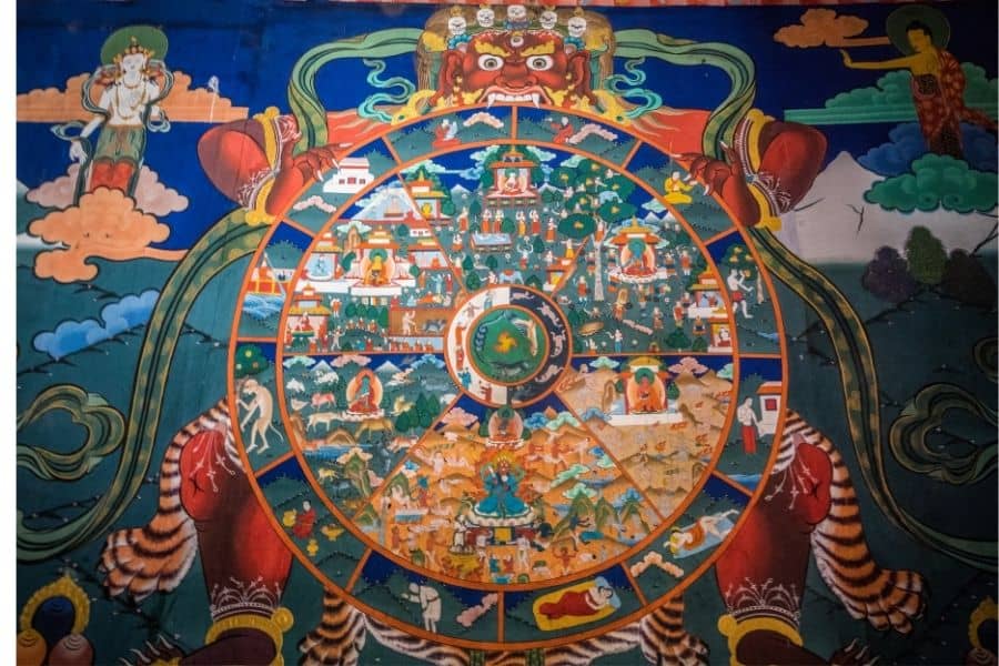 Wheel of life, a symbol of Tibetan Buddhism,the main religion in Ladakh