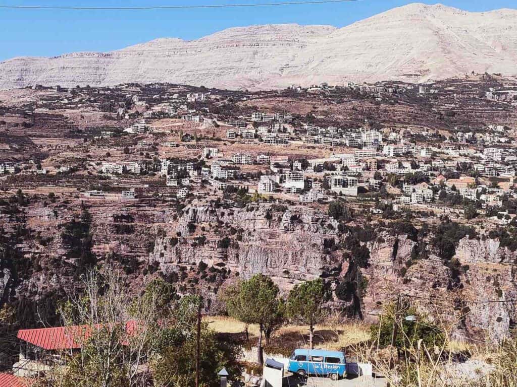 The Chouf region with barren mountains in Lebanon