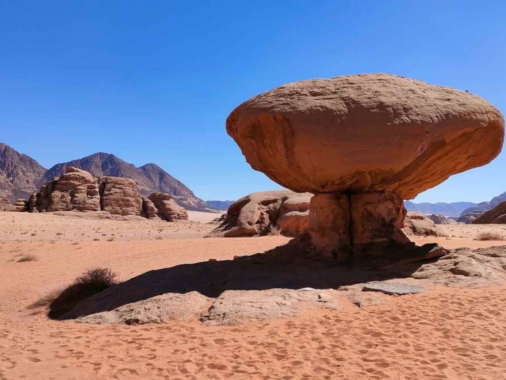 Mushwroom rock in Wadi Rum desert in Jordan