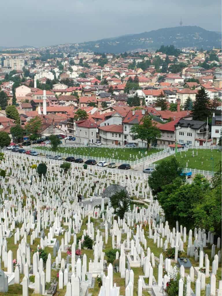 Sarajevo view from yellow fortress over Kovaci MartyrÄs cemetery