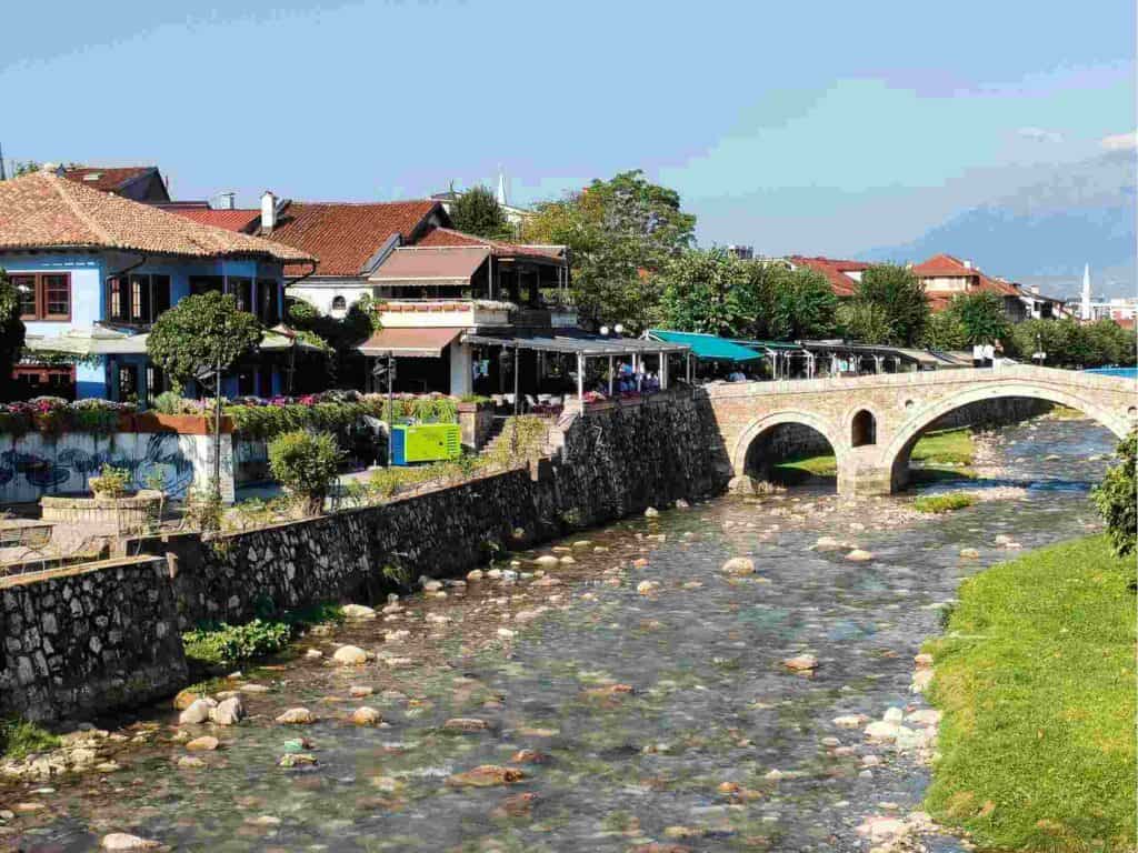 Prizren riverside restaurants at the Stone Bridge